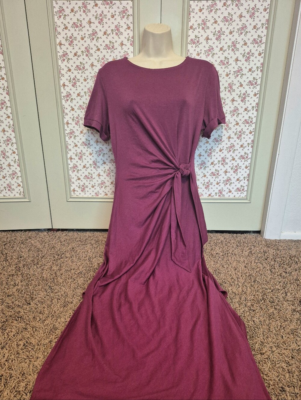 Shein Short Sleeve Tie Detail Maxi Dress - Plum Size M